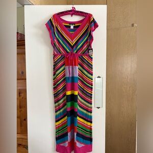 Colourful beach coverup/dinner dress in silk/linen/cotton/viscose. NWT